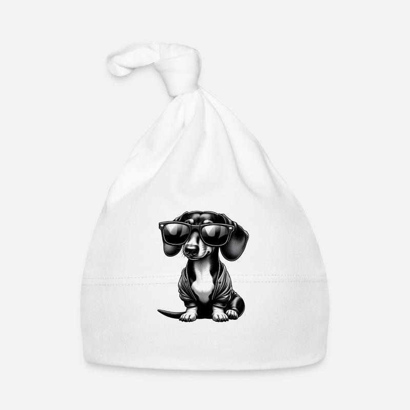 Chien teckel mignon - Bonnet bio Bébé - blanc
