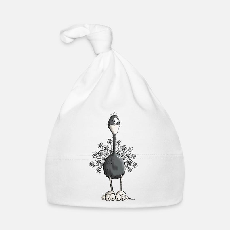 Vogelstrauß mit Blumen - Baby Bio-Mütze - Weiß