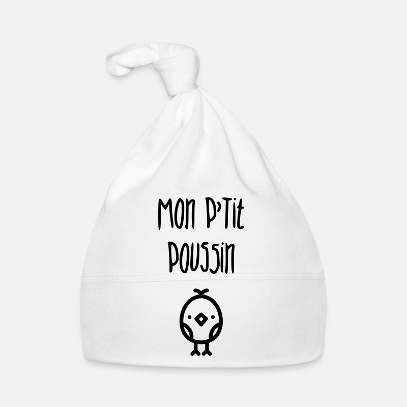 Mon P'tit Poussin - Bébé - Enfant - Naissance - Bonnet bio Bébé - blanc