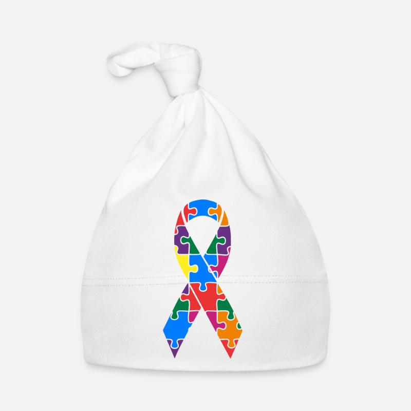Puzzle de ruban de sensibilisation à l'autisme coloré - Bonnet bio Bébé - blanc