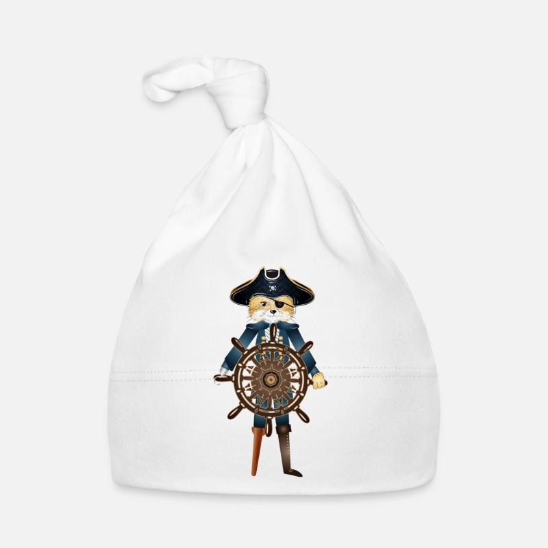 Un renard comme capitaine pirate avec jambe de bois &crochet - Bonnet bio Bébé - blanc
