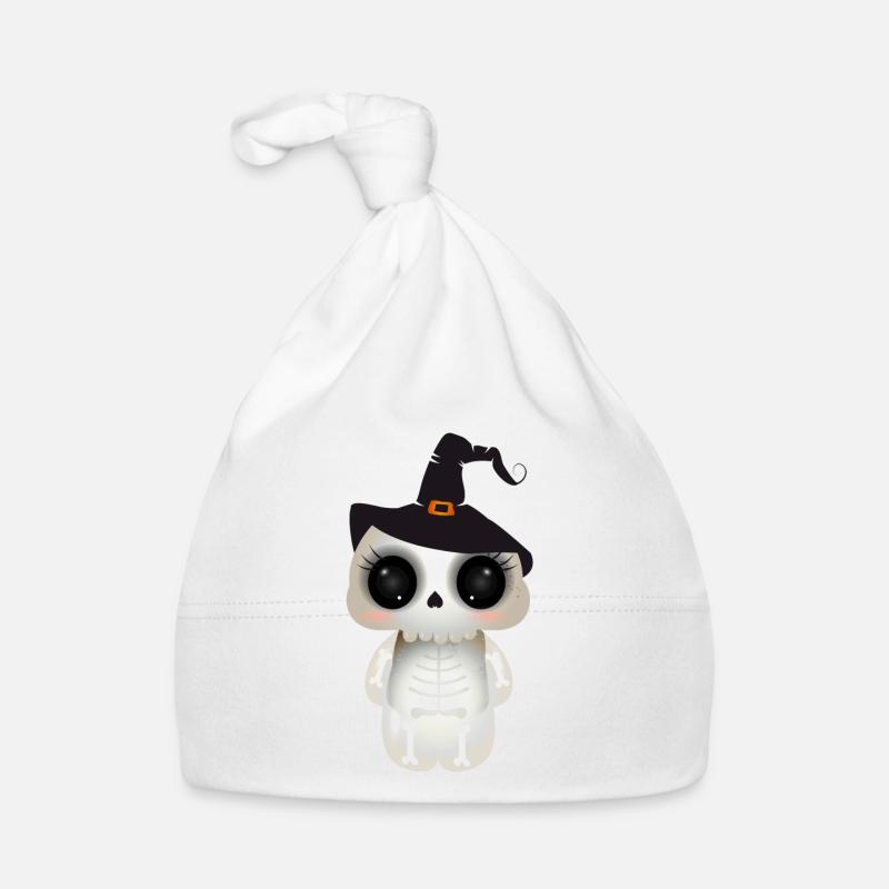 cute skull with black witch hat Organic Baby Cap