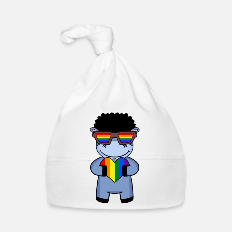 Regenbogen - Esel mit Brille und Herz Baby Bio-Mütze
