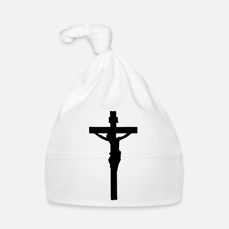 Croix Jésus - Bonnet bio Bébé - blanc