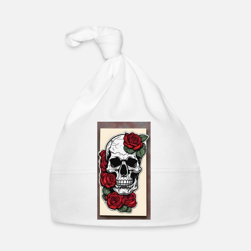 Crâne avec des roses - Bonnet bio Bébé - blanc