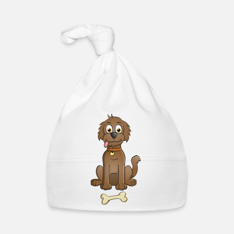 Fröhliches Bild eines braunen Hundes mit Knochen Baby Bio-Mütze