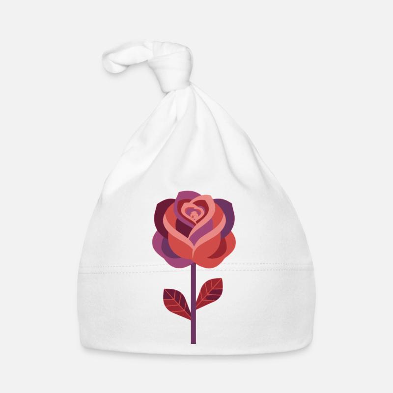 Rose graphique dans des tons rouges chauds Bonnet bio Bébé