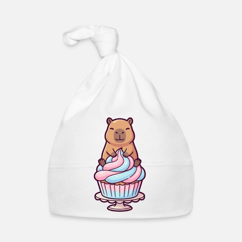 Capybara sur gâteau cupcake motif sucré Bonnet bio Bébé