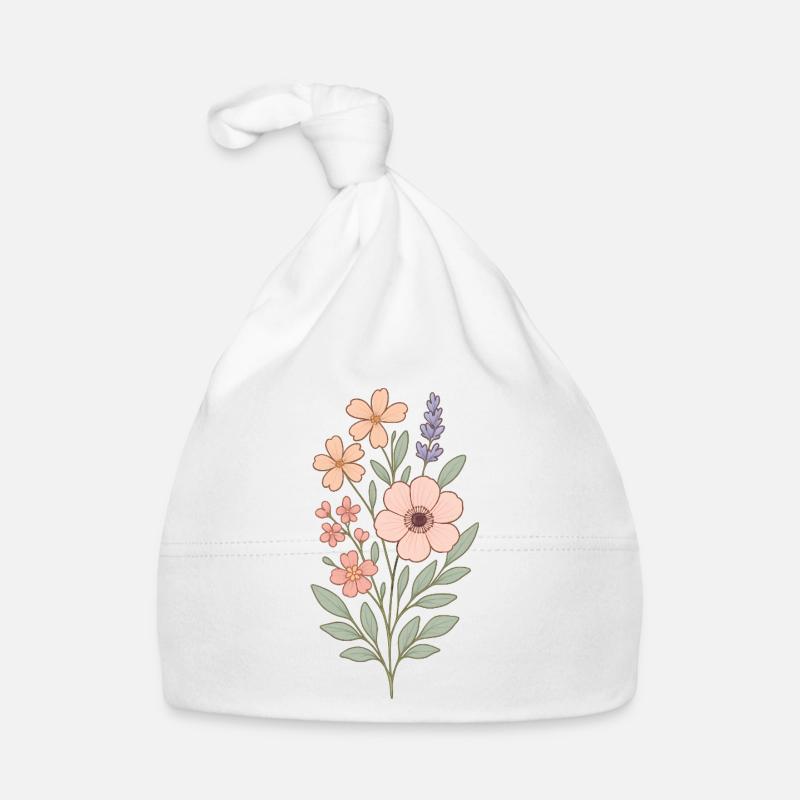 Bouquet aquarelle fleurs pastel Bonnet bio Bébé