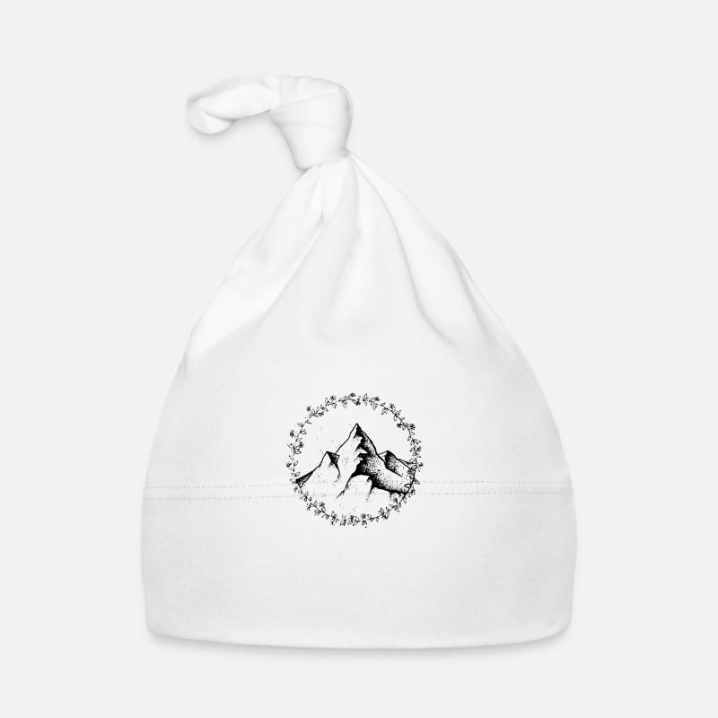 Panorama de montagne avec belle couronne de fleurs - Bonnet bio Bébé - blanc