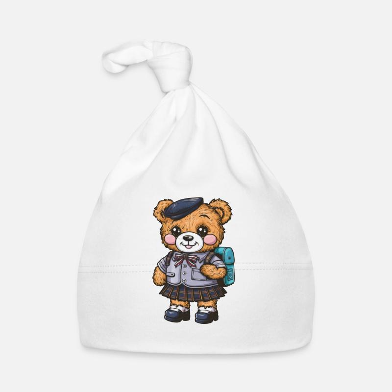 Ours en peluche mignon avec uniforme scolaire trationnel Bonnet bio Bébé