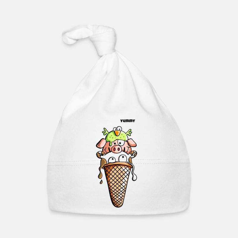Bauernhoftiere Lieben Eis - Kuh - Schwein - Vogel Baby Bio-Mütze