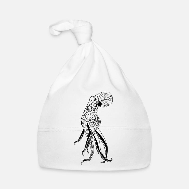 Dessin de mer de poulpe - Bonnet bio Bébé - blanc