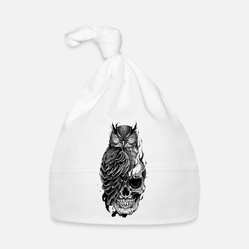 Eule sitzt auf Schädel Baby Bio-Mütze