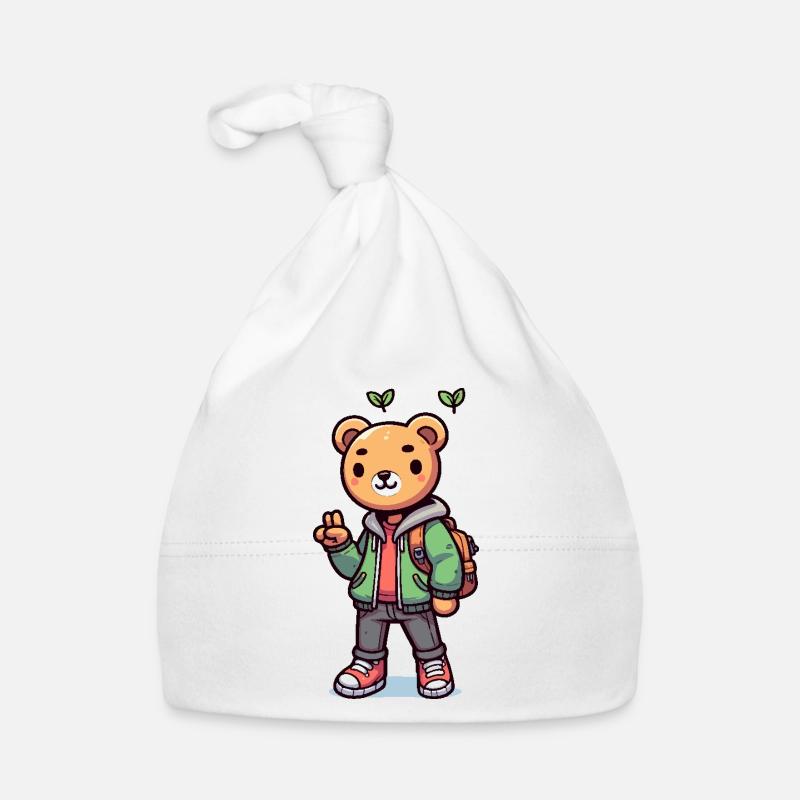 Cute teddy bear with a backpack Organic Baby Cap