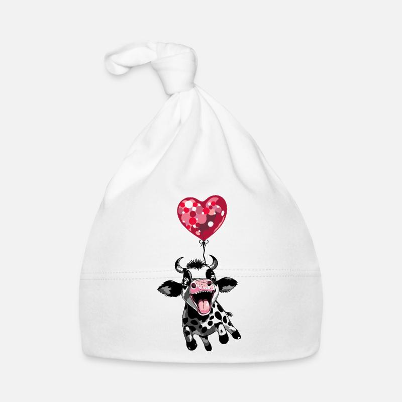 Springendes Kälbchen mit Herzballon - Kuh Kalb Baby Bio-Mütze