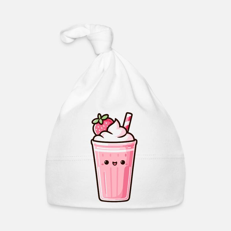 Verspielte Erdbeer-Milchshake-Illustration Baby Bio-Mütze