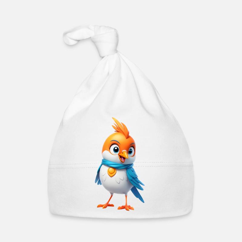 Bunter Vogel mit Schal – Cartoon-Design Baby Bio-Mütze