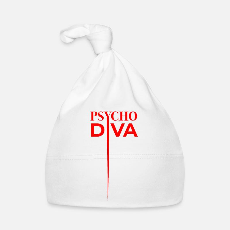 Psycho Diva – Sarkasmus-Spruch Rot - Baby Bio-Mütze - Weiß