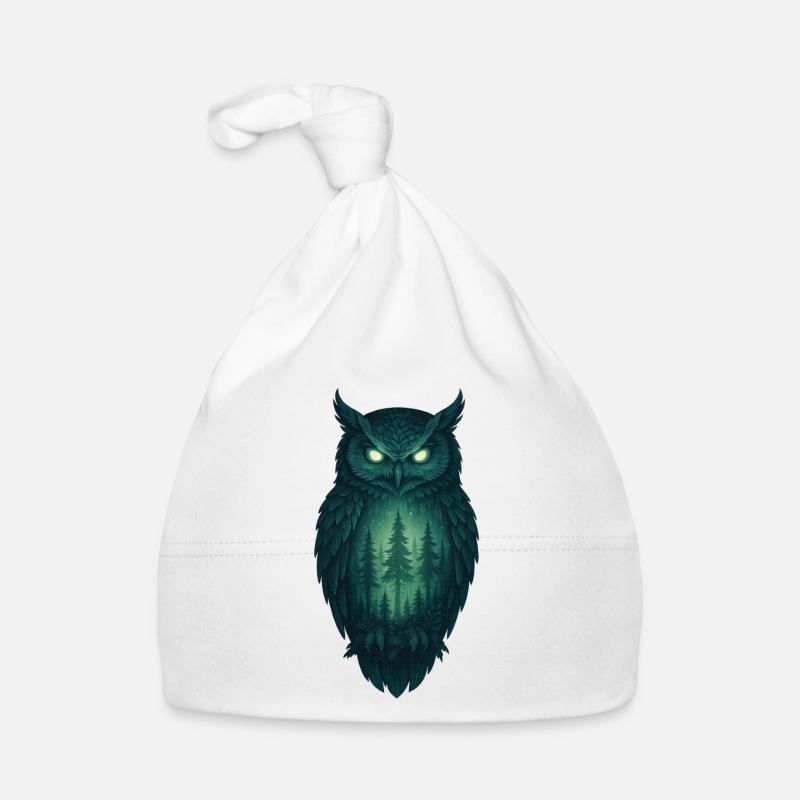Hibou dans la forêt la nuit - Bonnet bio Bébé - blanc