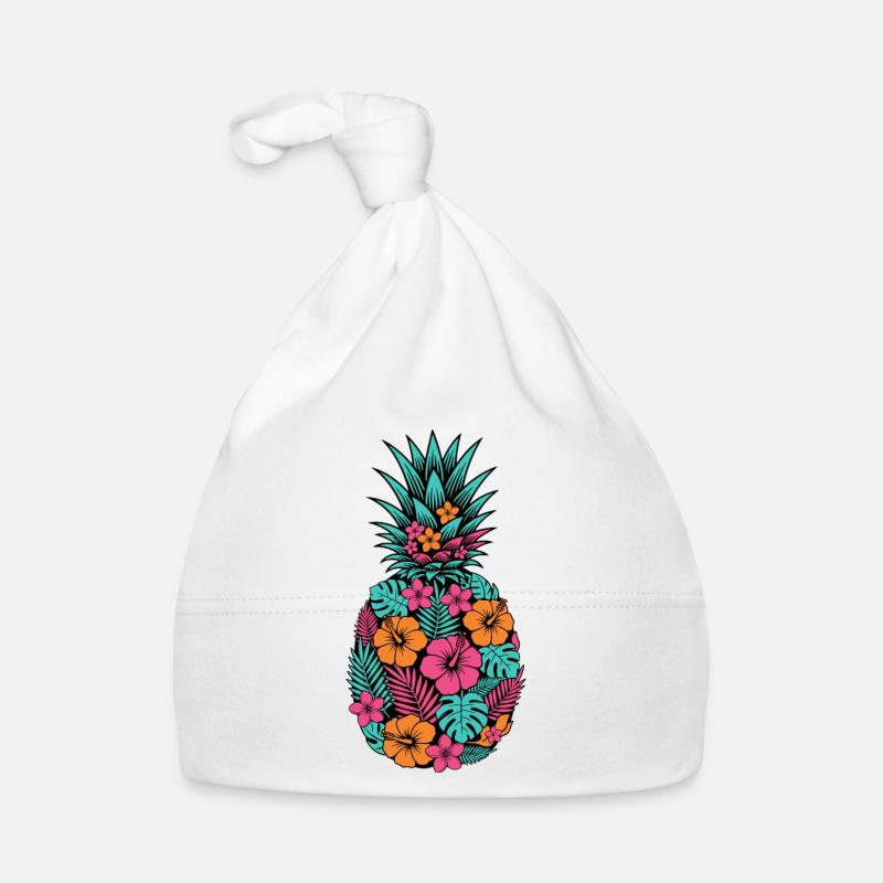 Neon Tropical Pineapple Flower Pattern Organic Baby Cap