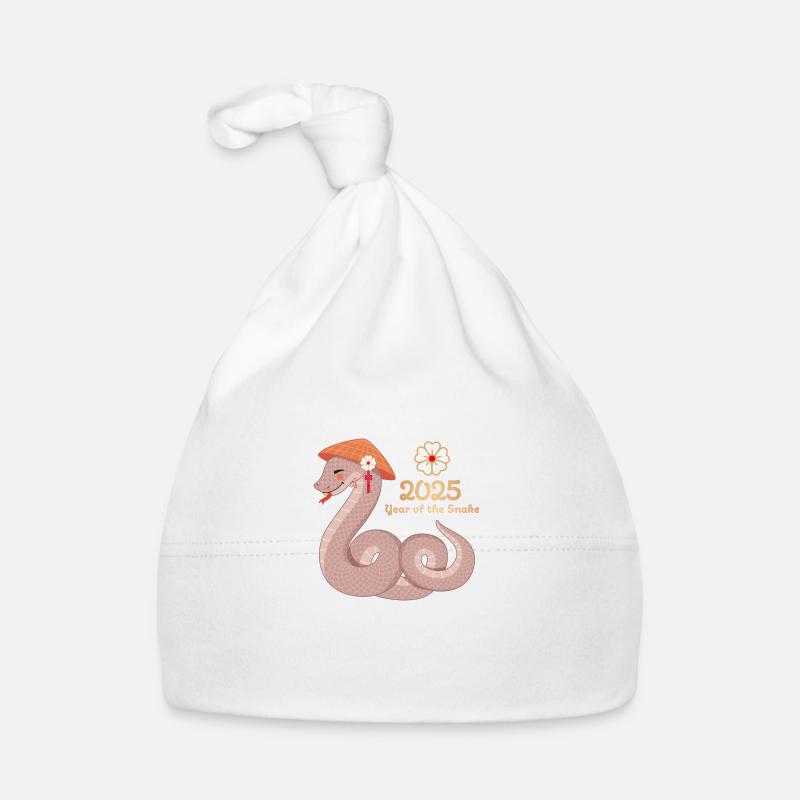 Année du Serpent 2025 - Bonnet bio Bébé - blanc