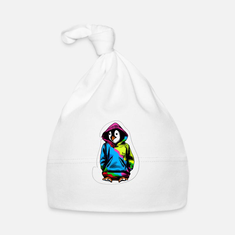 Süßer Pinguin mit Bunten Pullover - Baby Bio-Mütze - Weiß