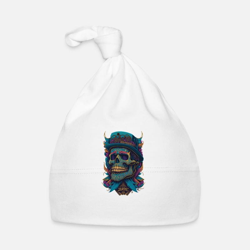 Skelett Totenkopf mit Hut und Blumen Cool Comic Baby Bio-Mütze