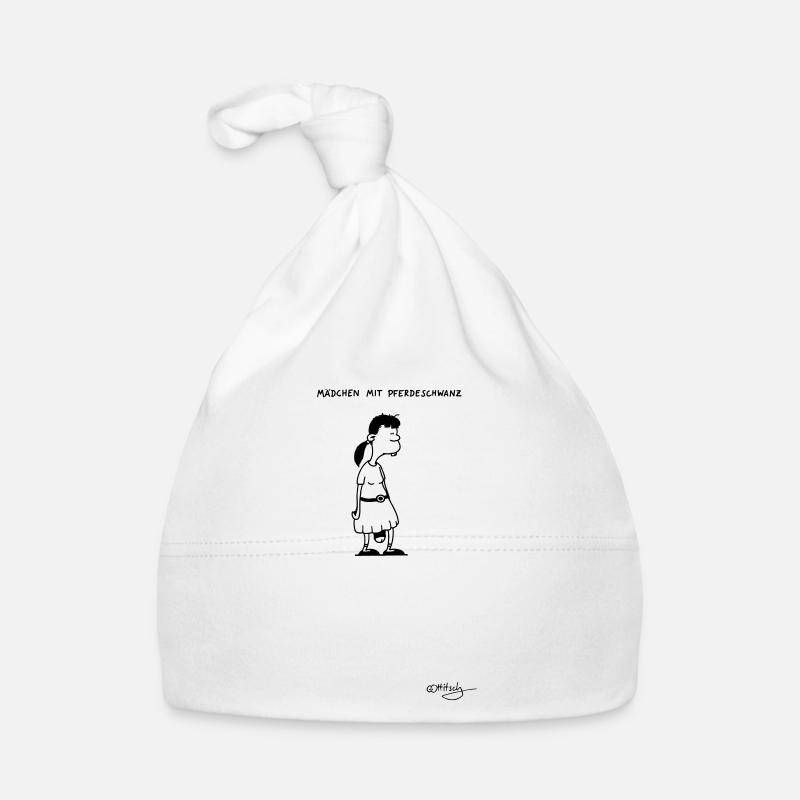 Mädchen mit Pferdeschwanz - Baby Bio-Mütze - Weiß