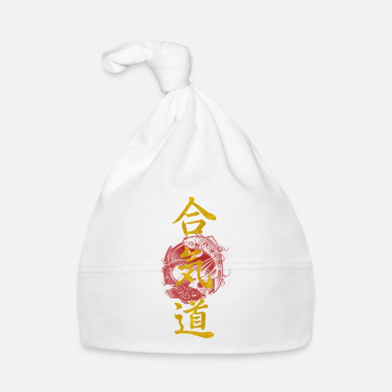 Kanji aïkido doré - Bonnet bio Bébé - blanc