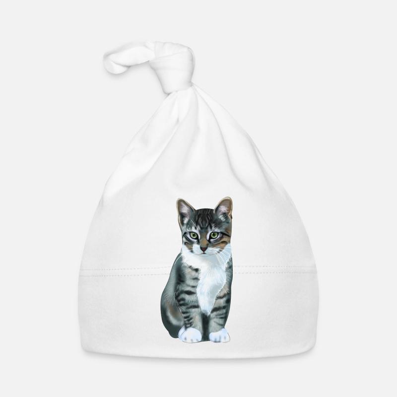 chat gris - Bonnet bio Bébé - blanc