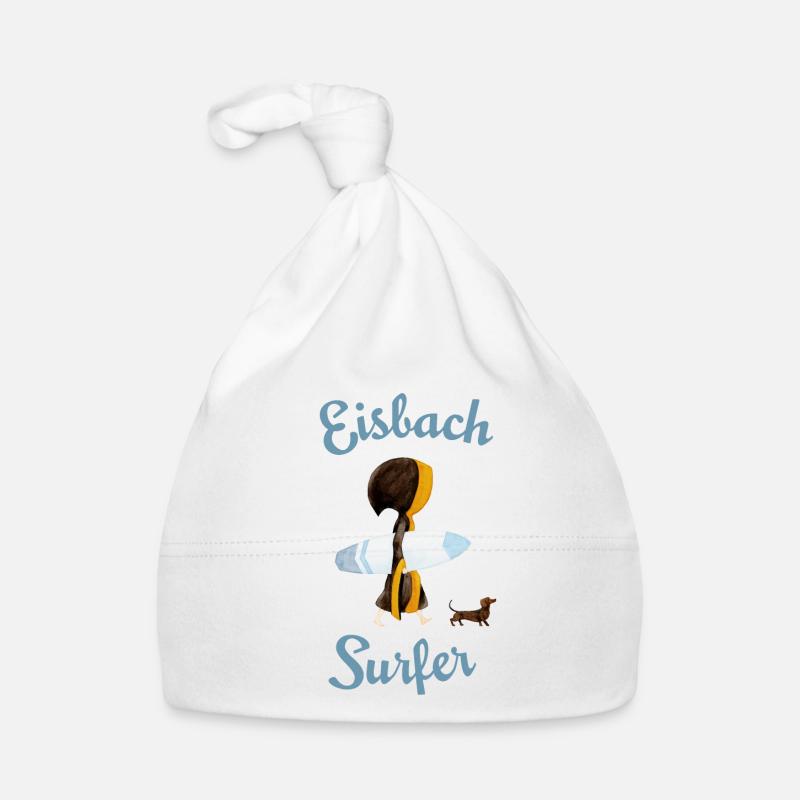 Münchner Kindl mit Surfbrett und Dackel Baby Bio-Mütze