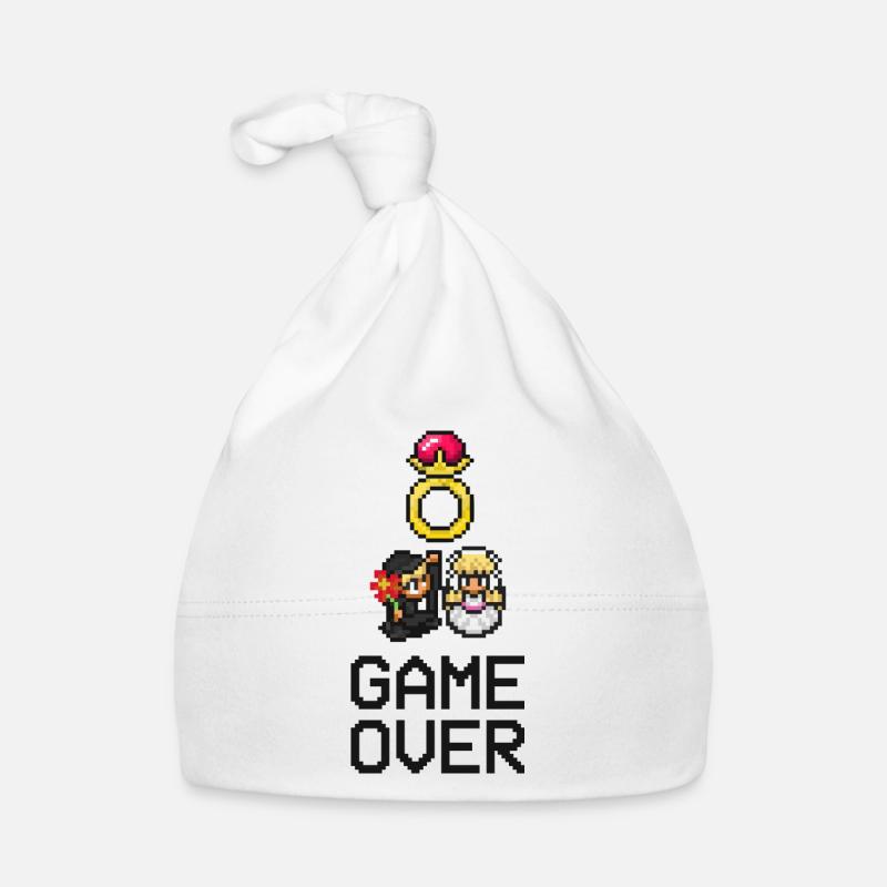 Game Over - Marié - Mariage - Jeu rétro - Bonnet bio Bébé - blanc