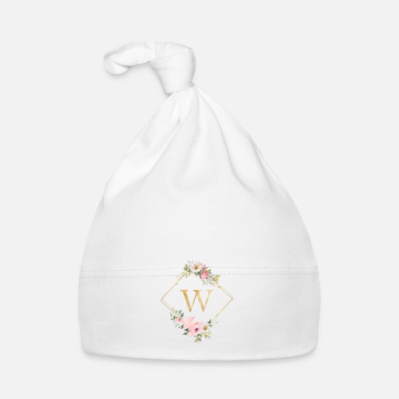 Customizable Monogram W Pastel Floral Organic Baby Cap