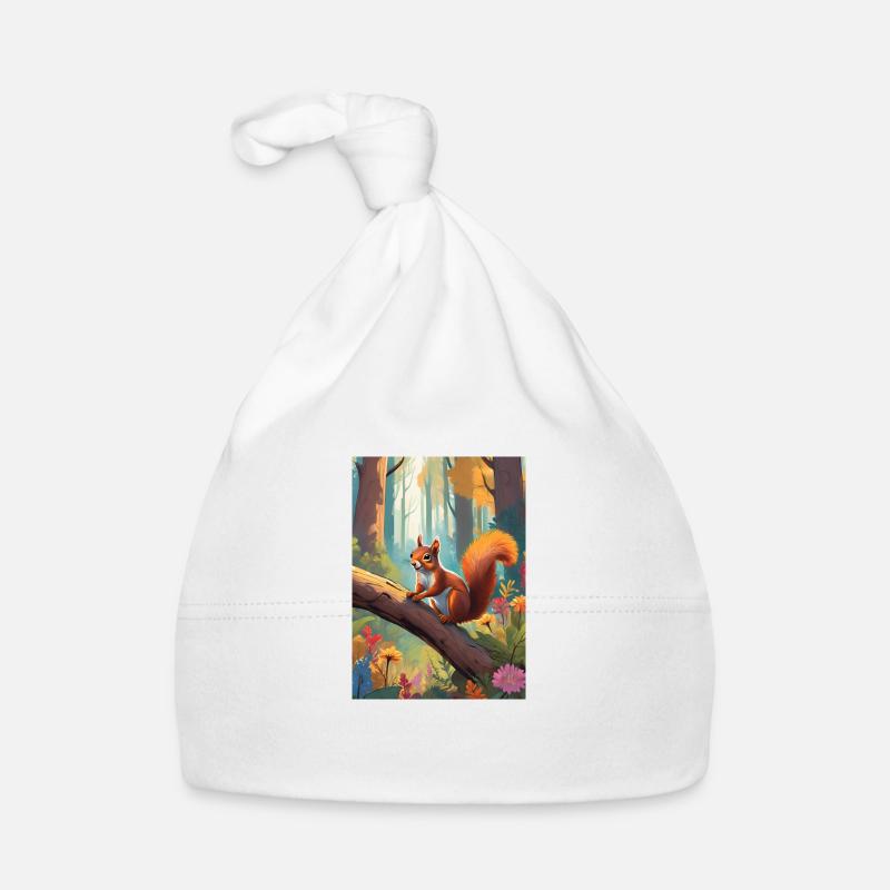 Eichhörnchen im Wald Grün Baby Bio-Mütze