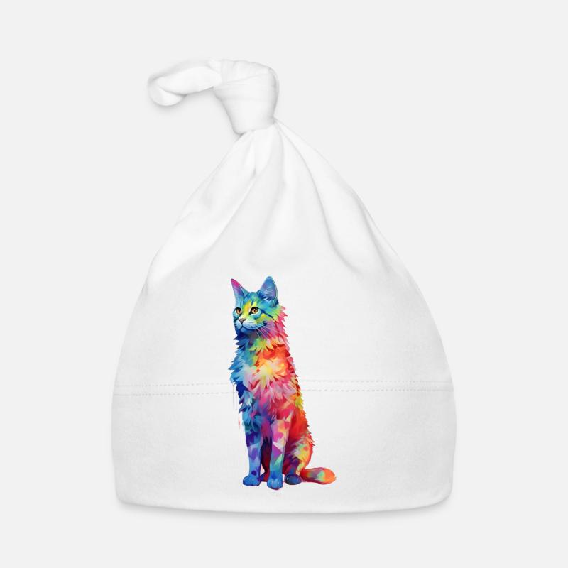 Beau chat coloré dans un motif de couleur différent Bonnet bio Bébé
