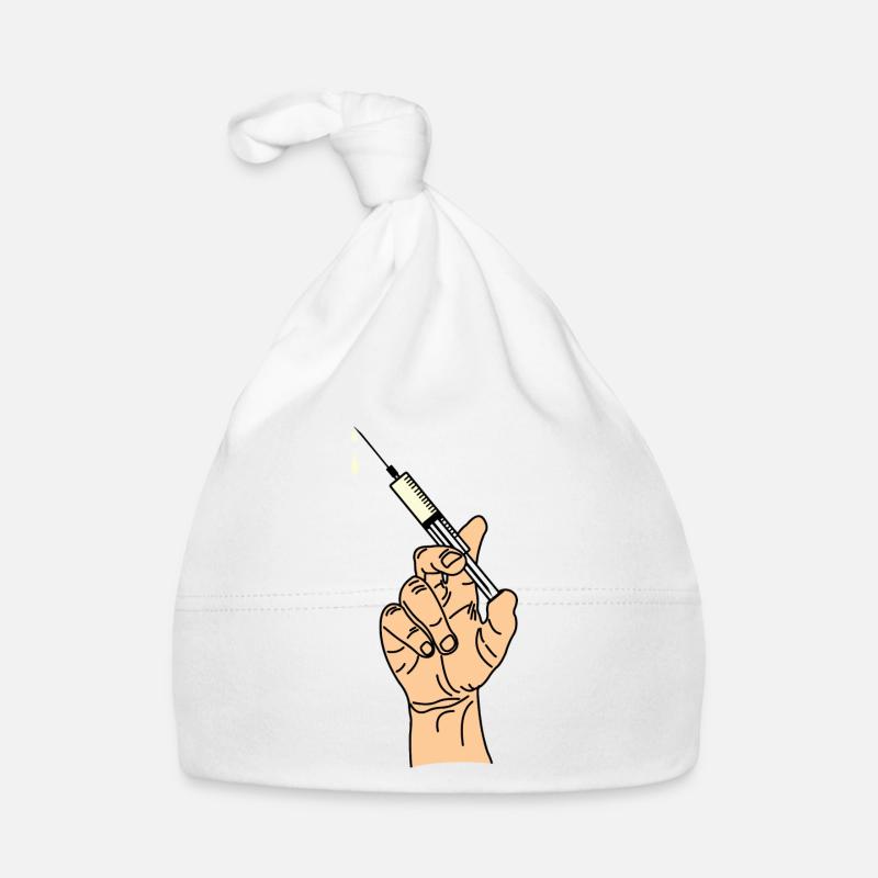 Hand mit Impfspritze 5 Baby Bio-Mütze