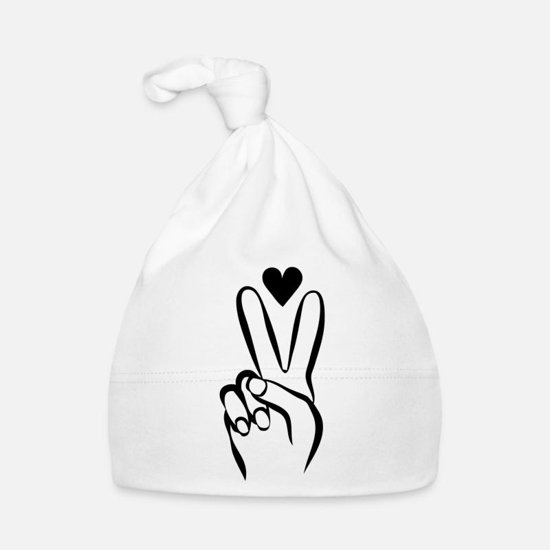 Hand mit Peace-Zeichen und Herz S/W Baby Bio-Mütze