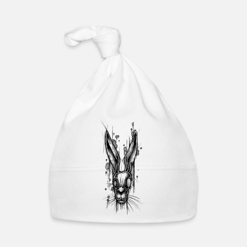 Dark Rabbit Illustration in Black and White Organic Baby Cap