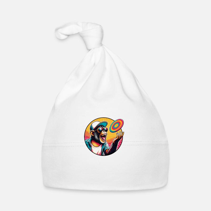 Chimpanzee with sunglasses, baseball cap and frisbee Organic Baby Cap