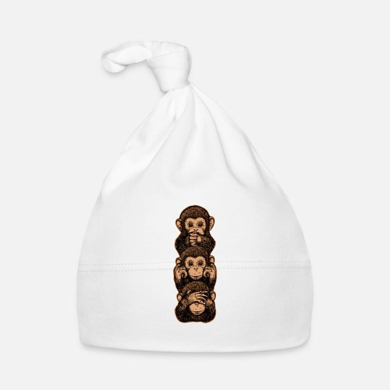 Trois singes importance loyauté courage civique - Bonnet bio Bébé - blanc
