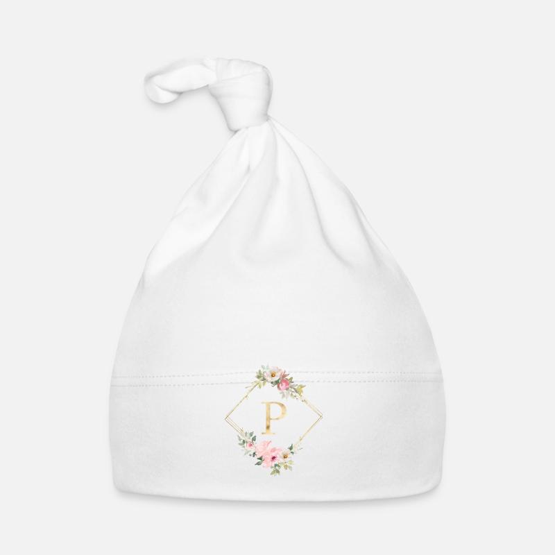 Personalisierbar Monogramm P Pastel Floral Baby Bio-Mütze