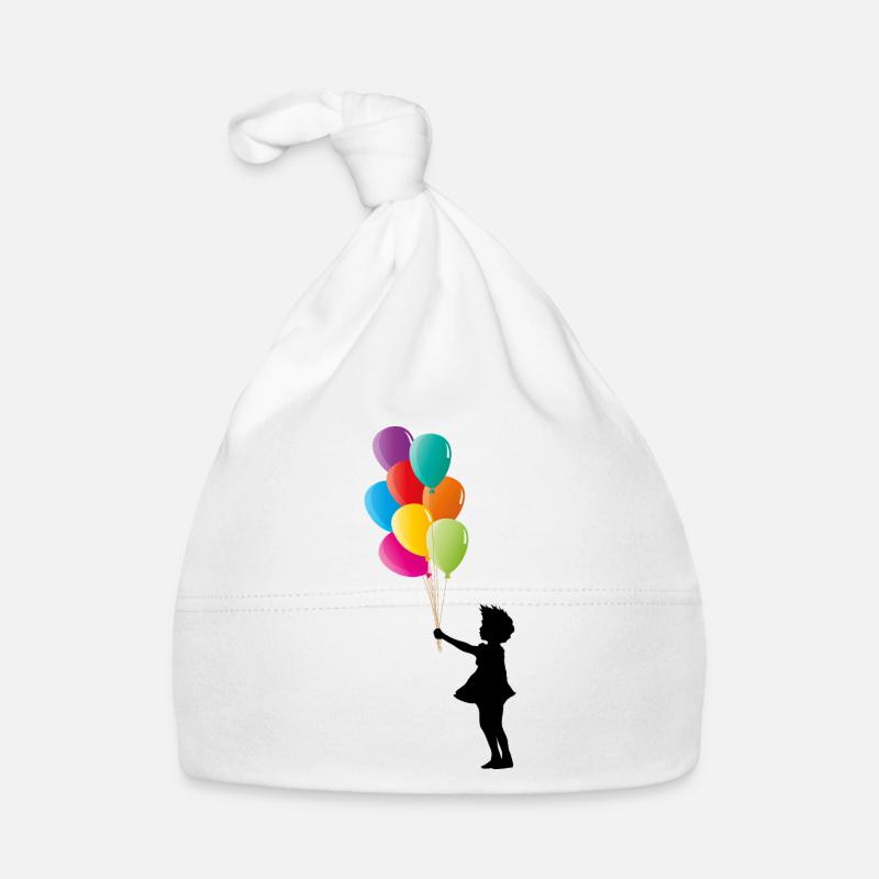 Mädchen mit bunten Luftballons - Baby Bio-Mütze - Weiß