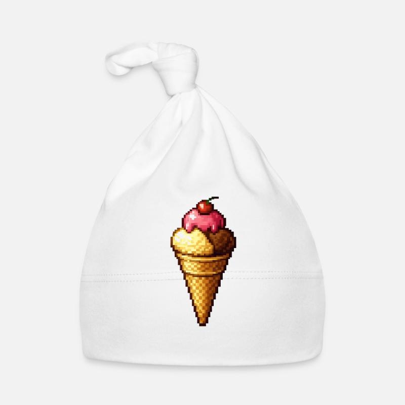 Cornet de glace Retro Pixel - Bonnet bio Bébé - blanc