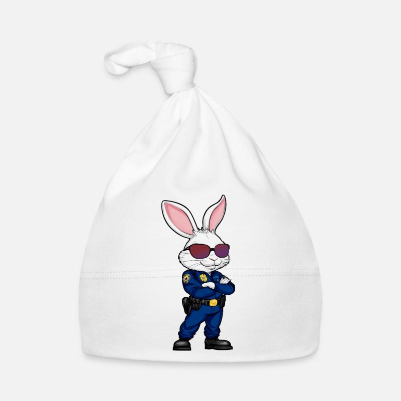 Rabbit Policeman - Organic Baby Cap - white
