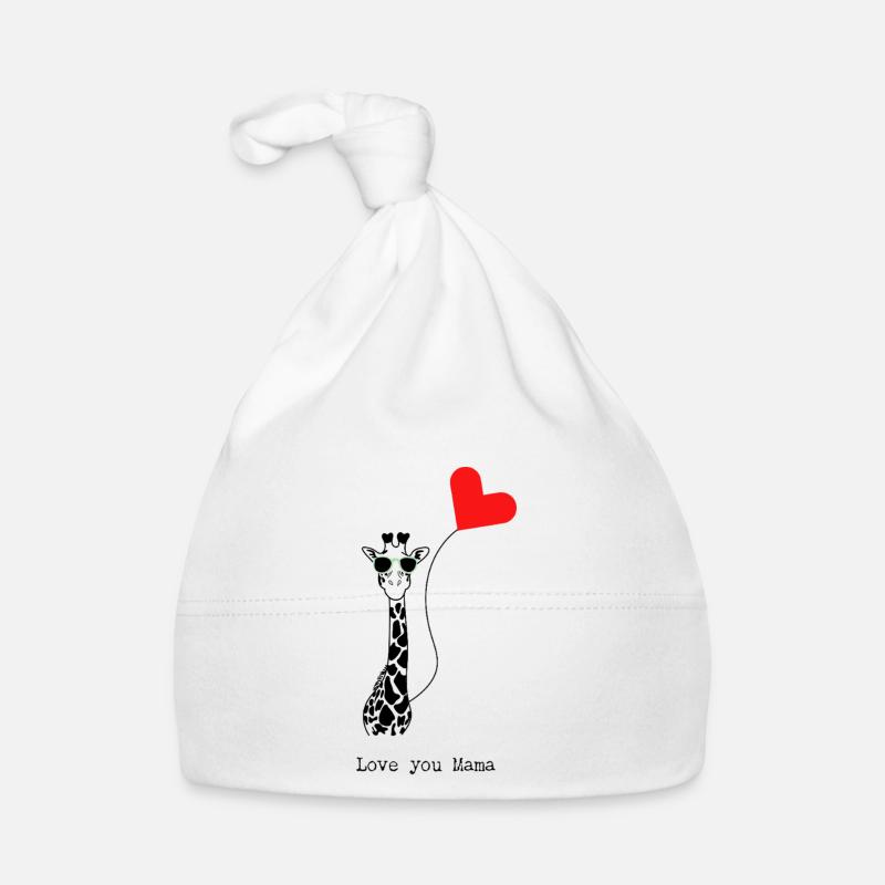 Girafe cool avec ballon coeur - Idée cadeau - Bonnet bio Bébé - blanc