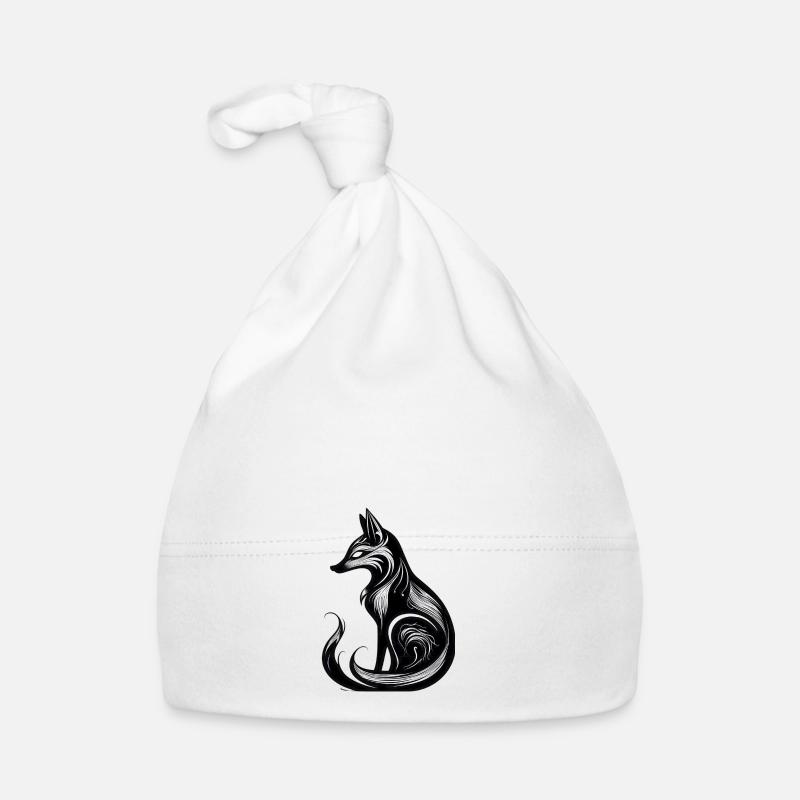 Minimalistic Black & White Fox Baby Bio-Mütze