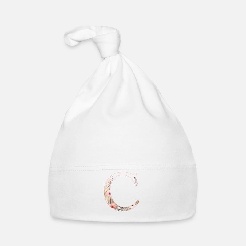 Personalisierbar Monogramm C Blumenmuster - Baby Bio-Mütze - Weiß