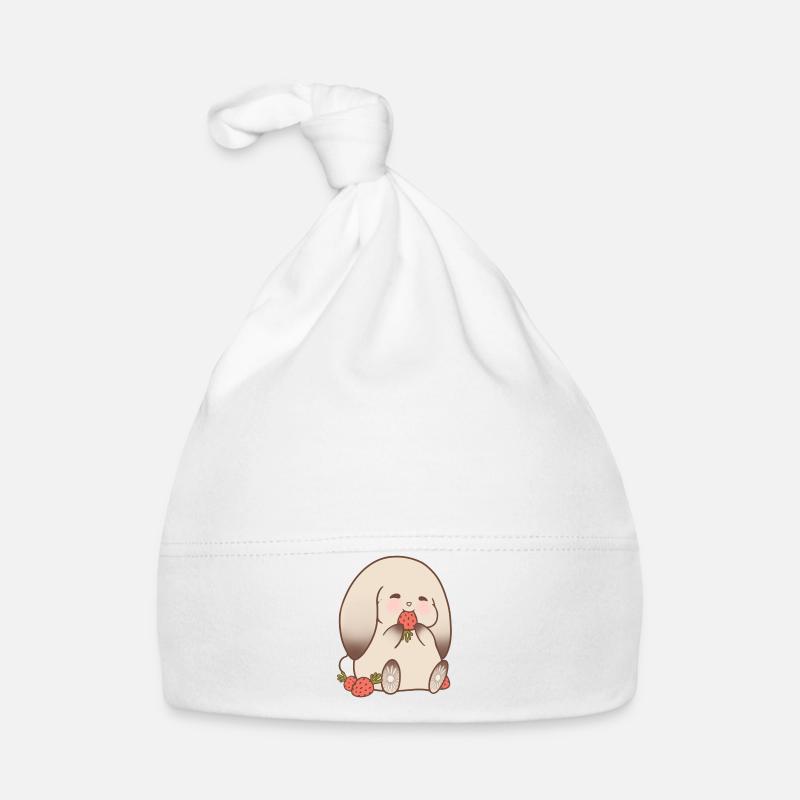 Entzückender Hase, der Erdbeeren knabbert - Baby Bio-Mütze - Weiß