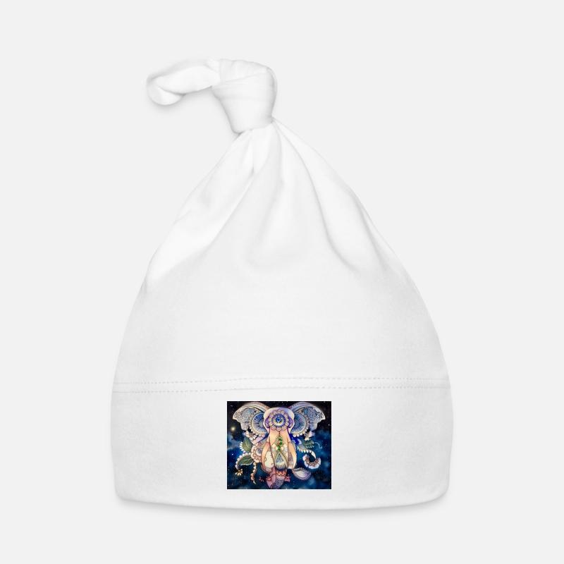 Mandala Éléphant / par Anima Art par Silvia, - Bonnet bio Bébé - blanc